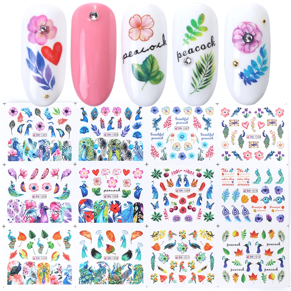 12pcs Nail Sticker Beautiful Peacock Leaf Flower Water Decals Slides for Nail Art Decorations Sticker Manicure Set LEBN1201-1212
12pcs Nail Sticker Beautiful Peacock Leaf Flower Water Decals Slides for Nail Art Decorations Sticker Manicure Set LEBN1201-1212