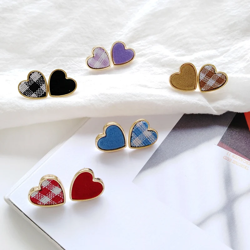 Sweet Candy Lattice Heart Earrings Cute Plaid Cloth Stud Earrings Lovely Personality Fashion jewelry Accessories Wholesale
Sweet Candy Lattice Heart Earrings Cute Plaid Cloth Stud Earrings Lovely Personality Fashion jewelry Accessories Wholesale