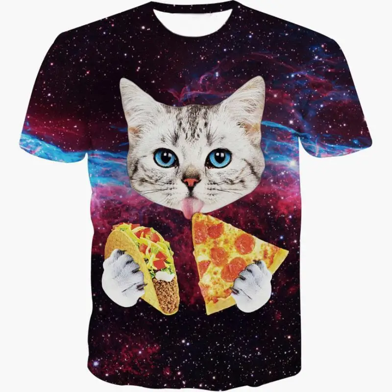 

2018 New Galaxy Space 3D T Shirt Lovely Kitten Cat Eat Taco Pizza Funny Tops Tee Short Sleeve Summer Shirts Plus Size 5XL
