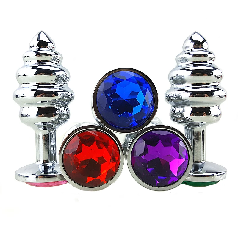 70x30mm Metal Anal Butt Plug With 7 Colorful Crystal,Lowest Price Anal Tube Sex Toys For Women