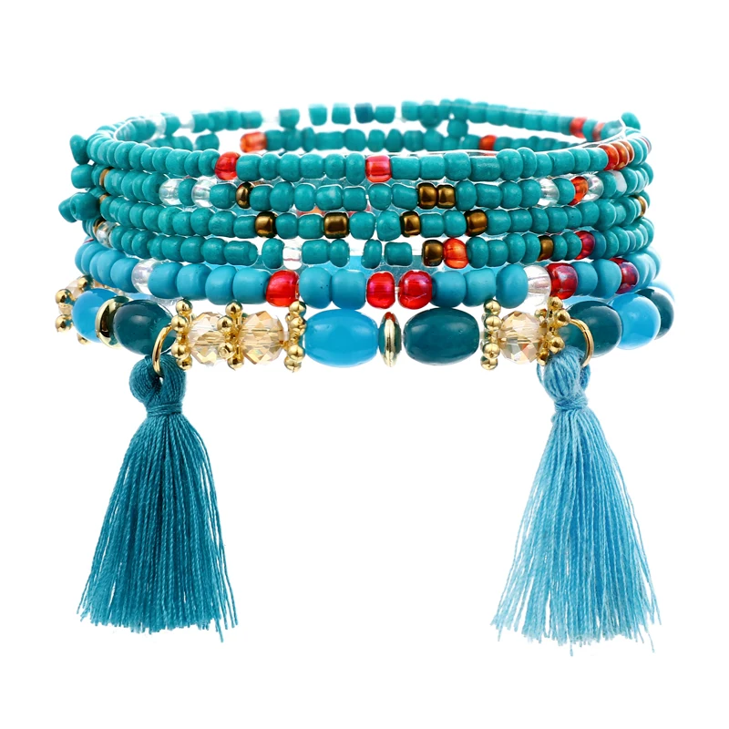 Hesiod New Boho Summer Bracelet Multilayer 6pcs/Set Small Beads Tassel Bracelet Bangle for Women
Hesiod New Boho Summer Bracelet Multilayer 6pcs/Set Small Beads Tassel Bracelet Bangle for Women