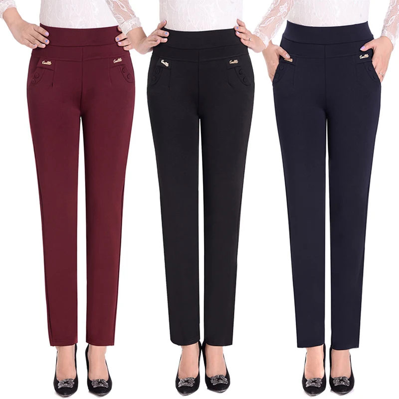 Фото Spring Autumn Women Trousers Elastic Waist Pencil Pants Plus Size 5XL Middle Old Velvet Warm Winter Casual | Женская одежда