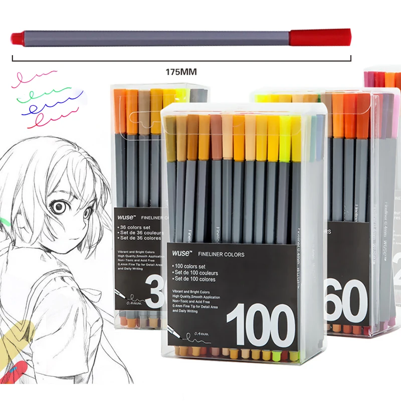 

100color Fine Liner Pen Set Micron Sketch Marker Colored 0.4mm Coloring for Manga Art School Needle Drawing Sketch Marker Comics