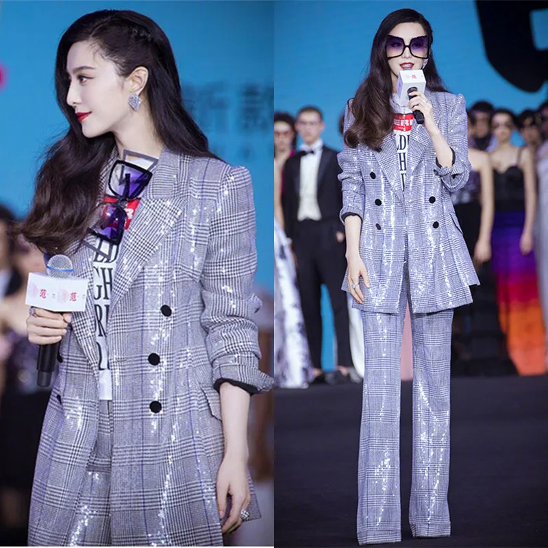 High End Fashion Women Autumn Winter Double Breasted Plaid Bling Jacket Suit + Long Pant Set Runway Work Office Suit Y225
High End Fashion Women Autumn Winter Double Breasted Plaid Bling Jacket Suit + Long Pant Set Runway Work Office Suit Y225