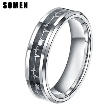 6MM Heartbeat Carbon Fiber Inlay ECG Titanium Ring Beveled Edges Women Wedding Band Engagement Rings Fashion Female Jewelry Anel
6MM Heartbeat Carbon Fiber Inlay ECG Titanium Ring Beveled Edges Women Wedding Band Engagement Rings Fashion Female Jewelry Anel
