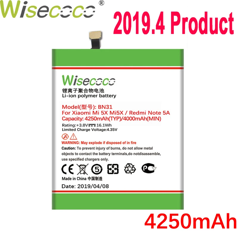 WISECOCO 4250mAh BN31 Battery For Xiaomi Mi 5X Mi5X / Redmi Note 5A For Xiaomi Mi A1 / Redmi Y1 Lite Phone With Tracking Number
WISECOCO 4250mAh BN31 Battery For Xiaomi Mi 5X Mi5X / Redmi Note 5A For Xiaomi Mi A1 / Redmi Y1 Lite Phone With Tracking Number