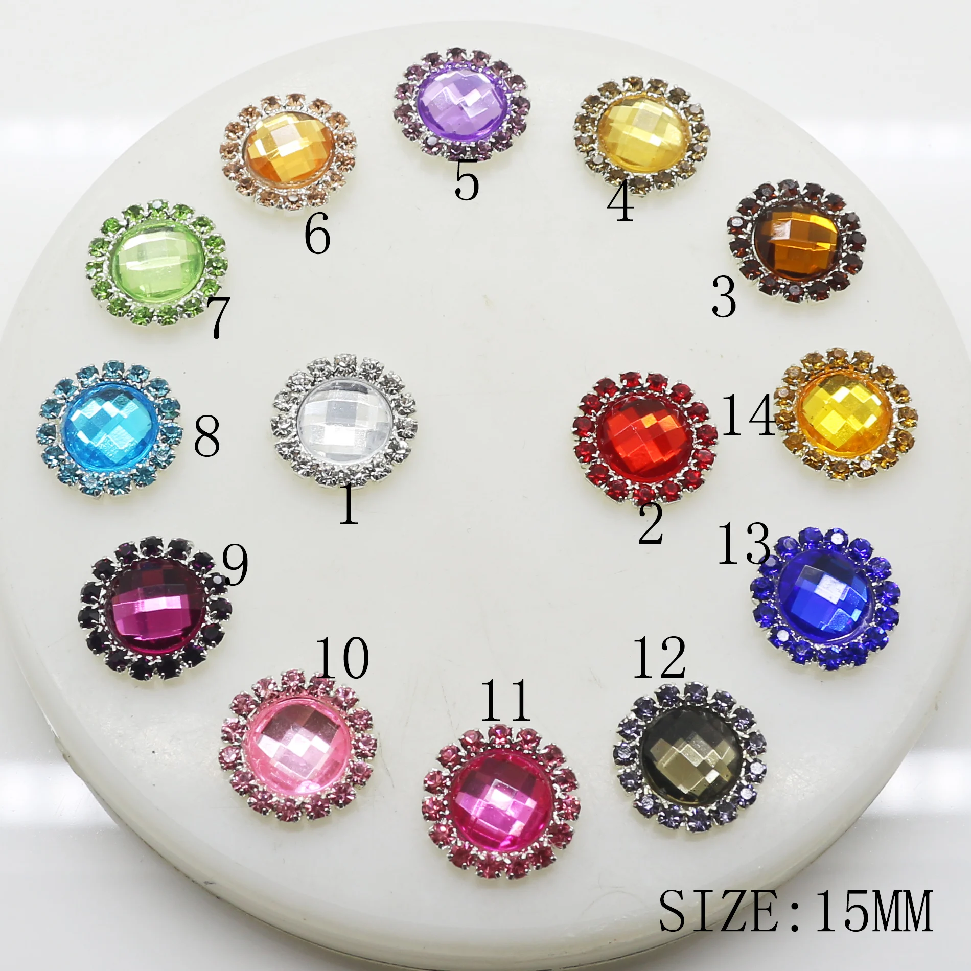 The New 10pcs / lot 15MM Round colour Rhinestone Mix Acrylic Crafts Decorative Buttons DIY Wedding Embellishment Buckle fine
The New 10pcs / lot 15MM Round colour Rhinestone Mix Acrylic Crafts Decorative Buttons DIY Wedding Embellishment Buckle fine