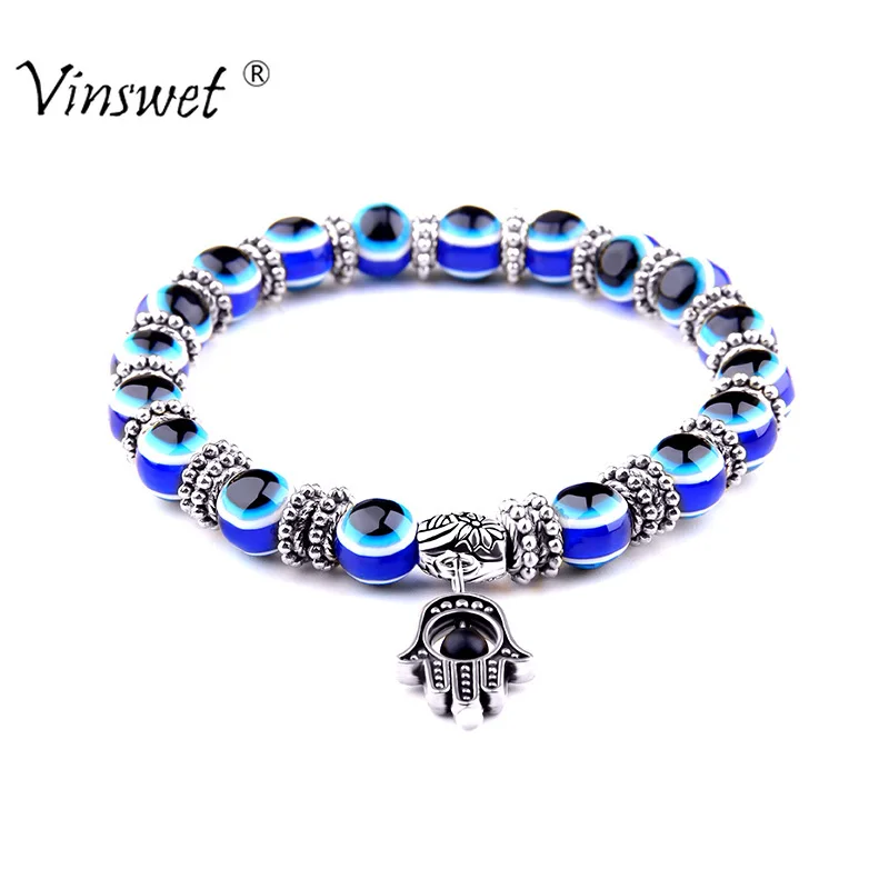 Silver Color Blue Evil Eye Hamsa Hand Fatima Palm Bracelets for Women Men Fashion Elastic Charm Bracelets Jewelry Gifts
Silver Color Blue Evil Eye Hamsa Hand Fatima Palm Bracelets for Women Men Fashion Elastic Charm Bracelets Jewelry Gifts
