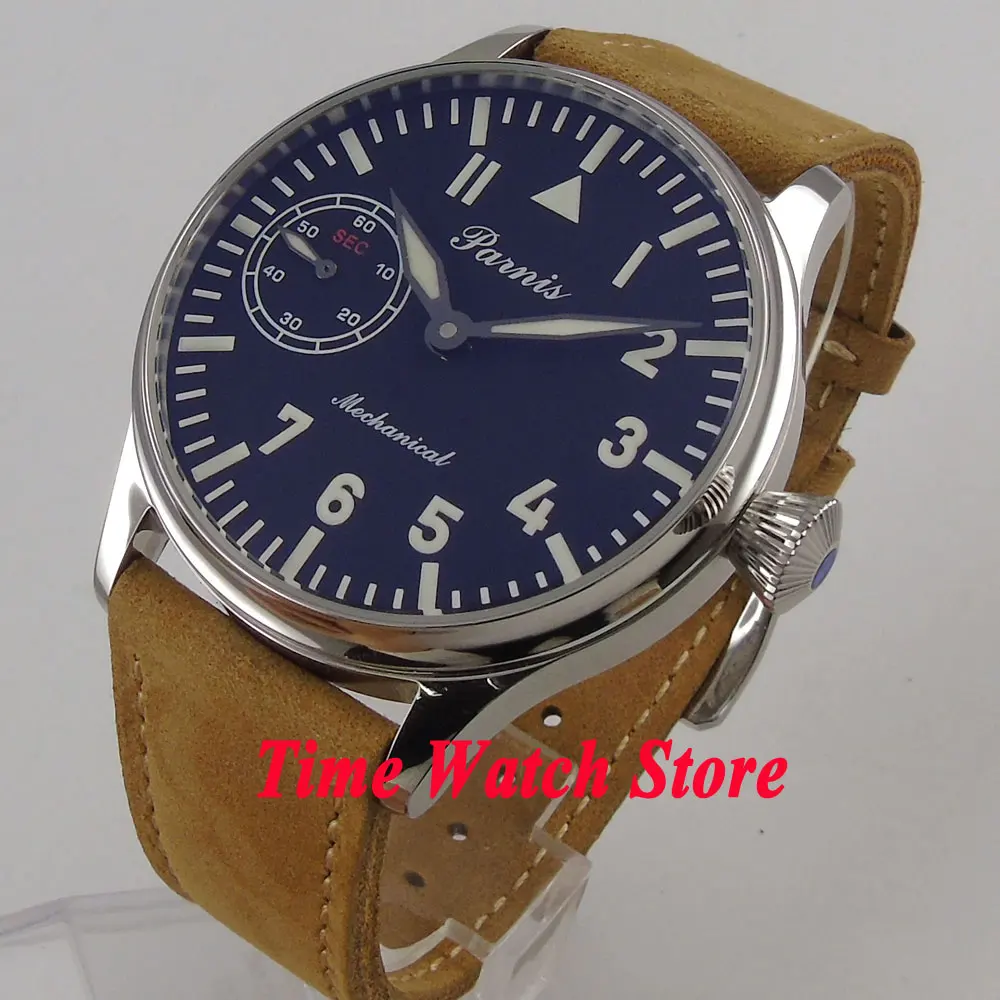 44mm PARNIS 17 jewels Asia 6497 hand winding men's watch Waterproof black dial super luminous leather strap 397
44mm PARNIS 17 jewels Asia 6497 hand winding men's watch Waterproof black dial super luminous leather strap 397
