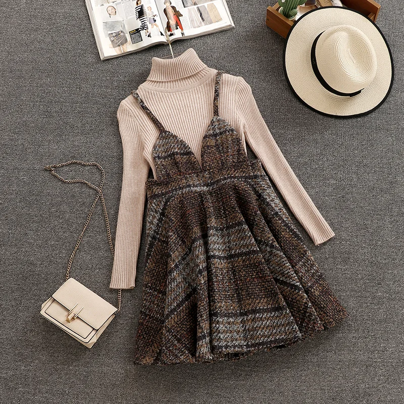 Fit Height 150cm-160cm Women 2019 Autumn Winter Long Sleeves Knitted Tops + Sleeveless Woolen Dress 2pcs sets fashion Suits A597
Fit Height 150cm-160cm Women 2019 Autumn Winter Long Sleeves Knitted Tops + Sleeveless Woolen Dress 2pcs sets fashion Suits A597