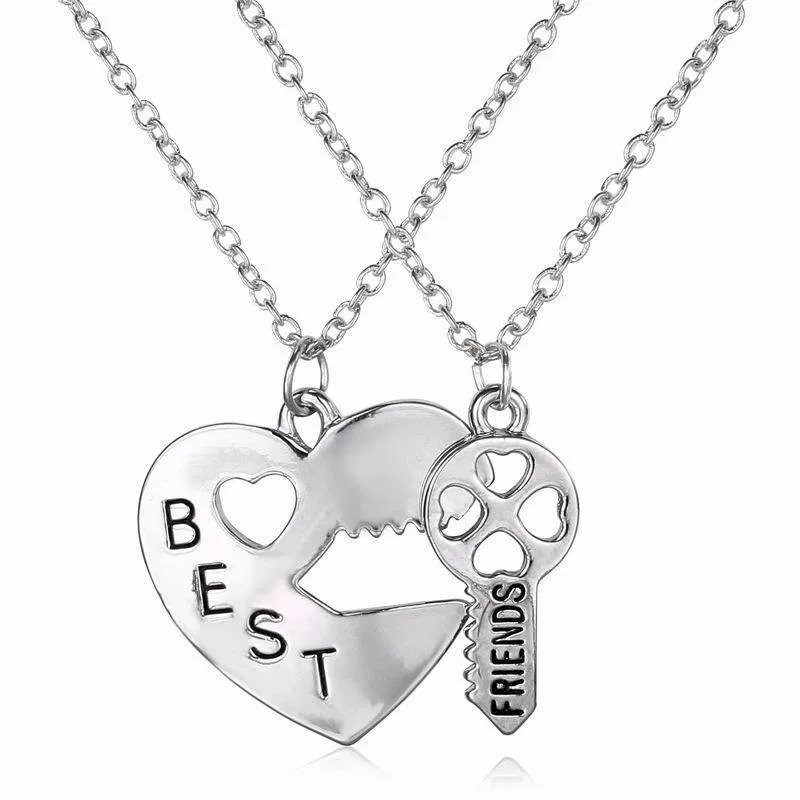 Jewelry Best Friend Necklaces Key To The Heart Silvertone Pendant Lock And 2 Piece Bff | Украшения и аксессуары
