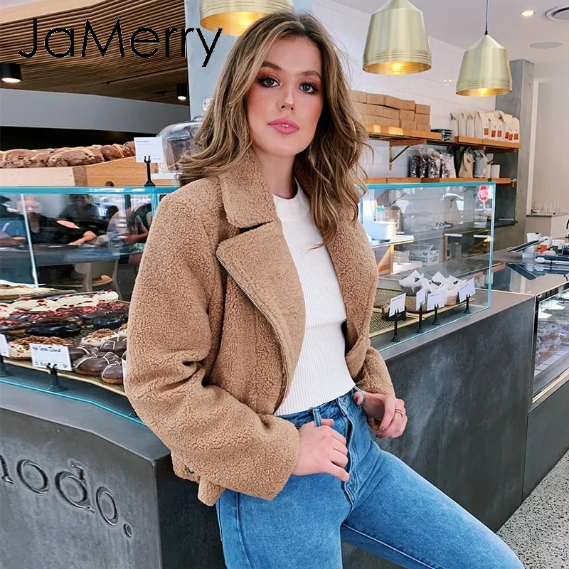 Женская винтажная куртка JaMerry осенняя на молнии с отложным воротником | одежда