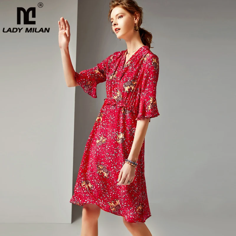 2019 Women's 100% Silk Runway Dresses V Neck Half Sleeves Ruffles Animals Printed Elegant Casual Dresses
2019 Women's 100% Silk Runway Dresses V Neck Half Sleeves Ruffles Animals Printed Elegant Casual Dresses