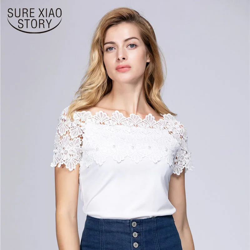 Dew shoulder slash neck solid color summer short sleeve women lace shirt Korean slim sexy women bottoming lace blouse top 80F 30
Dew shoulder slash neck solid color summer short sleeve women lace shirt Korean slim sexy women bottoming lace blouse top 80F 30