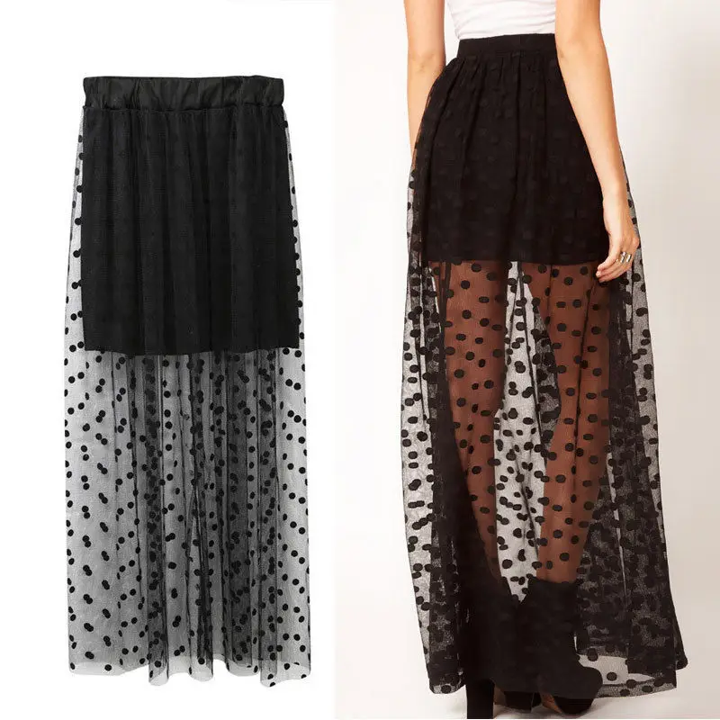 2018 New Women Mesh Dot Skirts Summer High Waist Two Fake Piece Skirts See Through Black Maxi Tulle Lace Long Skirts One Size
2018 New Women Mesh Dot Skirts Summer High Waist Two Fake Piece Skirts See Through Black Maxi Tulle Lace Long Skirts One Size
