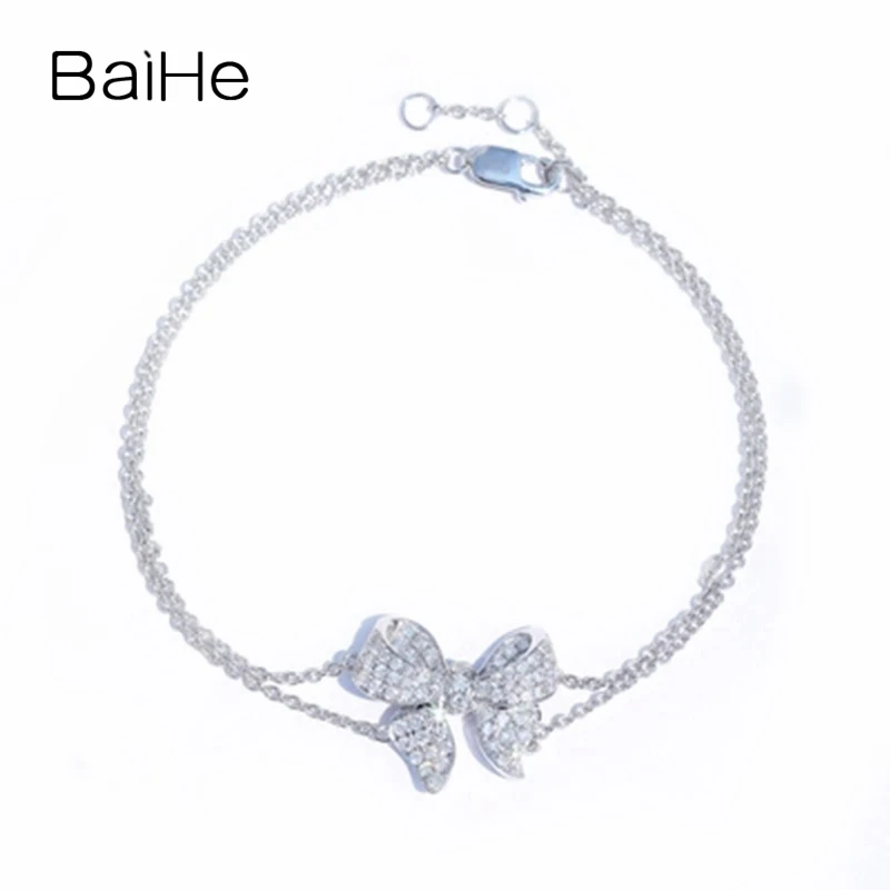 

BAIHE Solid 18K White Gold 0.47ct H/SI Natural Diamond Bowknot Bracelet Women Trendy Fine Jewelry браслет браслеты pulseras