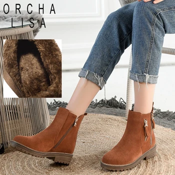 ORCHA LISA Zippers Round toe Winter Boots for woman Low heel Cow Suede Solid PU or Fur Cool Women ankle boots botas mujer C518
ORCHA LISA Zippers Round toe Winter Boots for woman Low heel Cow Suede Solid PU or Fur Cool Women ankle boots botas mujer C518