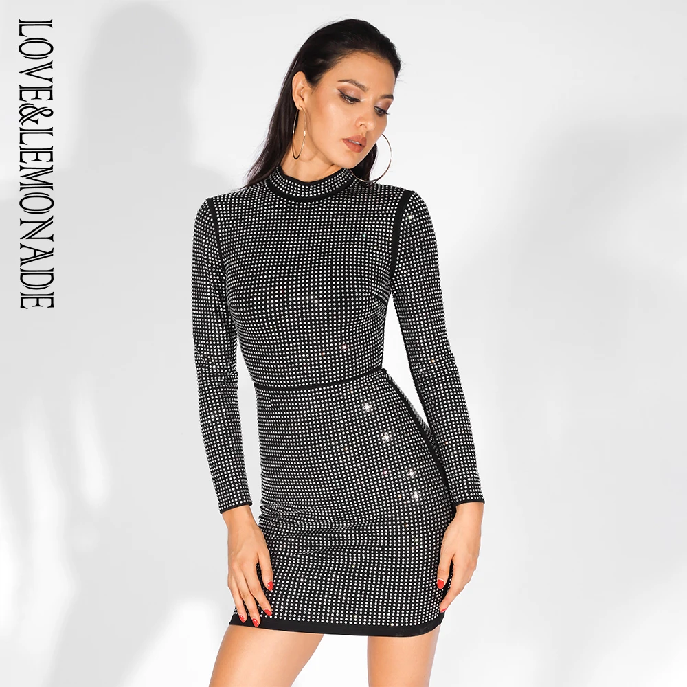Love&Lemonade Black Stand Collar Wrap Chest Glue Diamond Decoration Bodycon Long Sleeve Party Dress LM81559
Love&Lemonade Black Stand Collar Wrap Chest Glue Diamond Decoration Bodycon Long Sleeve Party Dress LM81559