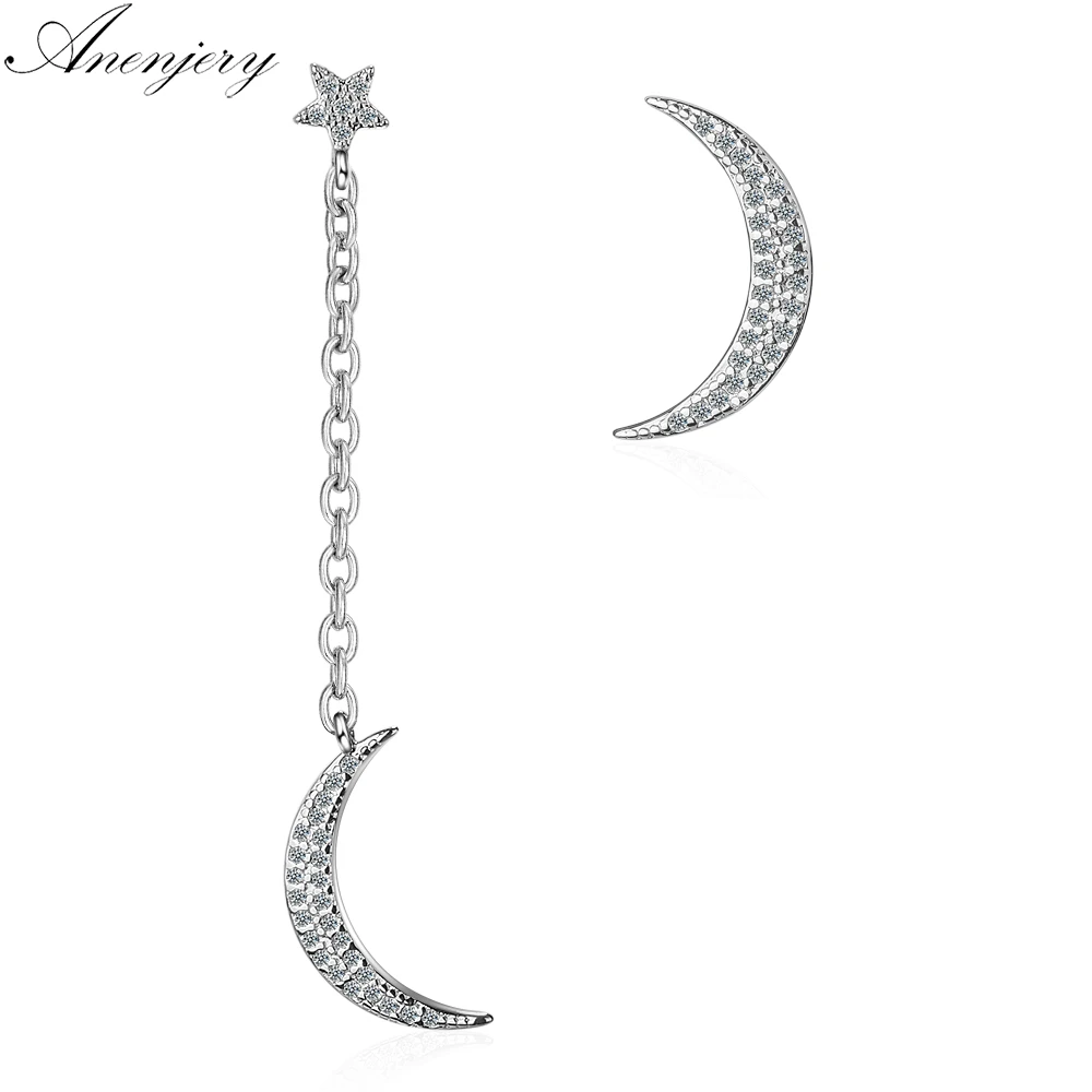 Anenjery 925 Sterling Silver Zircon Star Moon Asymmetry Tassel Earrings For Women S-E734
Anenjery 925 Sterling Silver Zircon Star Moon Asymmetry Tassel Earrings For Women S-E734