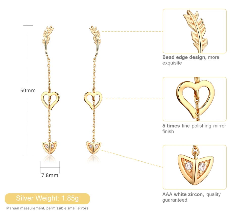 ALLNOEL Real 925 Sterling Silver Jewelry Set Cupid Love Arrow Heart Necklace Long Earrings Ring For Women Anniversary Party Gift (4)