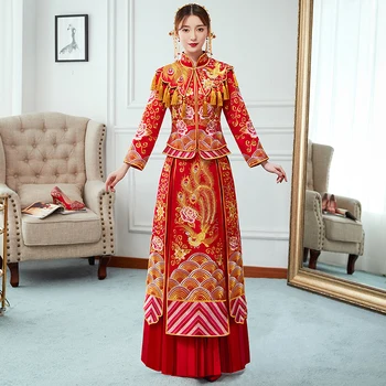 Gold Tassels Classic Chinese Bride Dress RED Phoenix Embroidery Women Cheongsam Qipao High Quality Coat+Skirt Marriage Suit
Gold Tassels Classic Chinese Bride Dress RED Phoenix Embroidery Women Cheongsam Qipao High Quality Coat+Skirt Marriage Suit