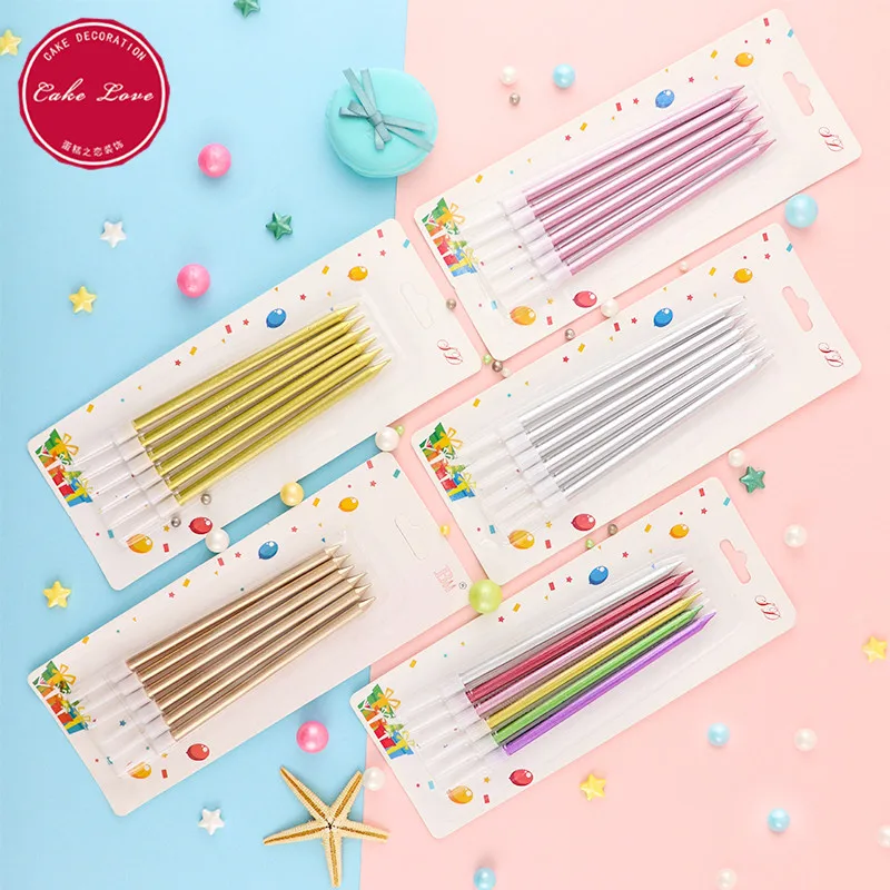 6 PCS golden silver long pencil cake candle safe flames kids birthday party wedding cake candle home decoration favor supplies
6 PCS golden silver long pencil cake candle safe flames kids birthday party wedding cake candle home decoration favor supplies