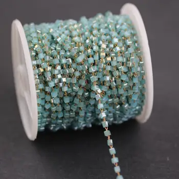 Light Blue Glass 2mm Square Cube Beads Rosary Style Beaded Chain,Glass Beads Wire Wrapped Bronze Copper Link Chain
Light Blue Glass 2mm Square Cube Beads Rosary Style Beaded Chain,Glass Beads Wire Wrapped Bronze Copper Link Chain