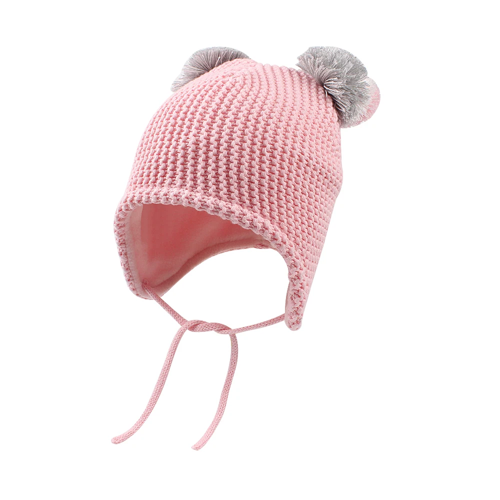 Winter Warm Baby Beanie Hat Cute Earflap Toddler Girls Hat with Pompom Fleece Lined Knit Kids Boys Hat Baby Girls Clothing 6-24M (5)