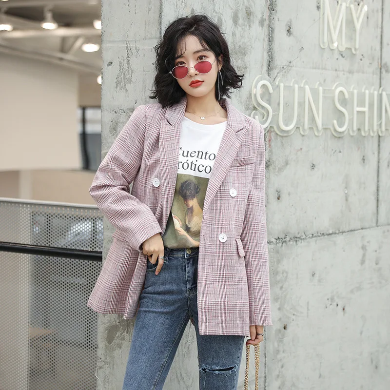 Women Pink Plaid Blazer Double Breasted Office Ladies Formal Autumn Pockets Jackets Long Sleeve Slim Suit Outerwear Coats
Women Pink Plaid Blazer Double Breasted Office Ladies Formal Autumn Pockets Jackets Long Sleeve Slim Suit Outerwear Coats