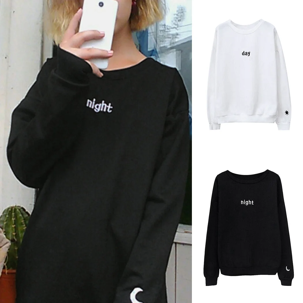 Women Day Night Letter Hoodies Harajuku Sun Moon Printed Sweatshirt Top Fashion Ladies Long Sleeve Loose Pullover Sudadera Mujer
Women Day Night Letter Hoodies Harajuku Sun Moon Printed Sweatshirt Top Fashion Ladies Long Sleeve Loose Pullover Sudadera Mujer