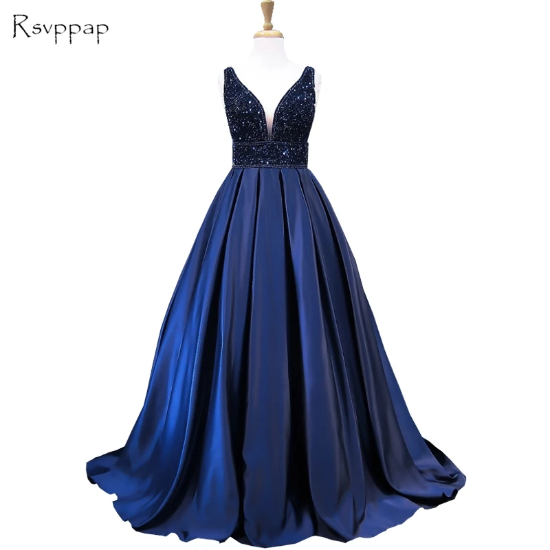 Long Evening Dress 2019 Stunning V-neck Sleeveless Top Heavy Beaded Backless Navy Blue Women Formal Evening Gowns
Long Evening Dress 2019 Stunning V-neck Sleeveless Top Heavy Beaded Backless Navy Blue Women Formal Evening Gowns