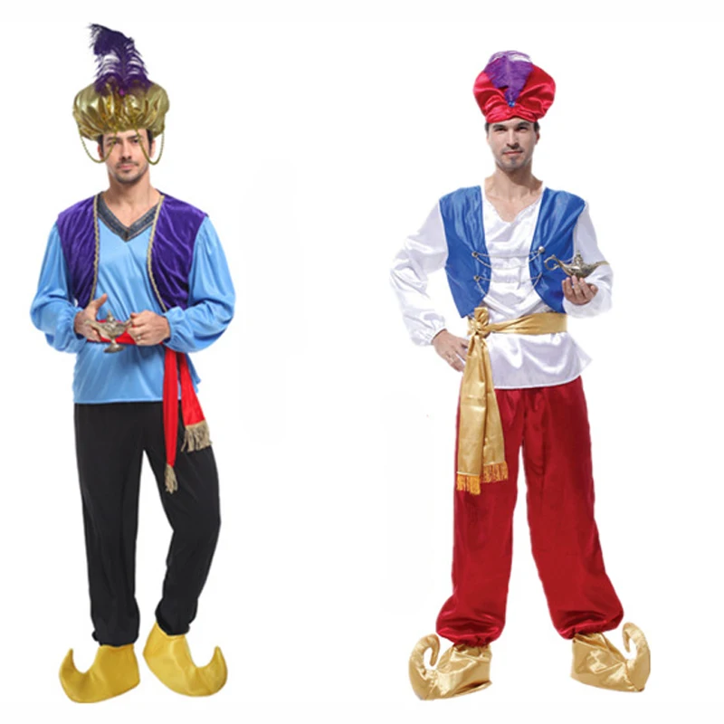 

Adult men Halloween cosplay party Arab clothing carnival Lamp Aladdin costume India prince king role-playing costumes hat shoes