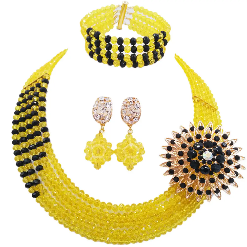Fashion Yellow and Black African Beads Jewelry Set Wedding Accessories Nigerian Necklace Crystal Jewelry Sets for Women 5JZ03
Fashion Yellow and Black African Beads Jewelry Set Wedding Accessories Nigerian Necklace Crystal Jewelry Sets for Women 5JZ03