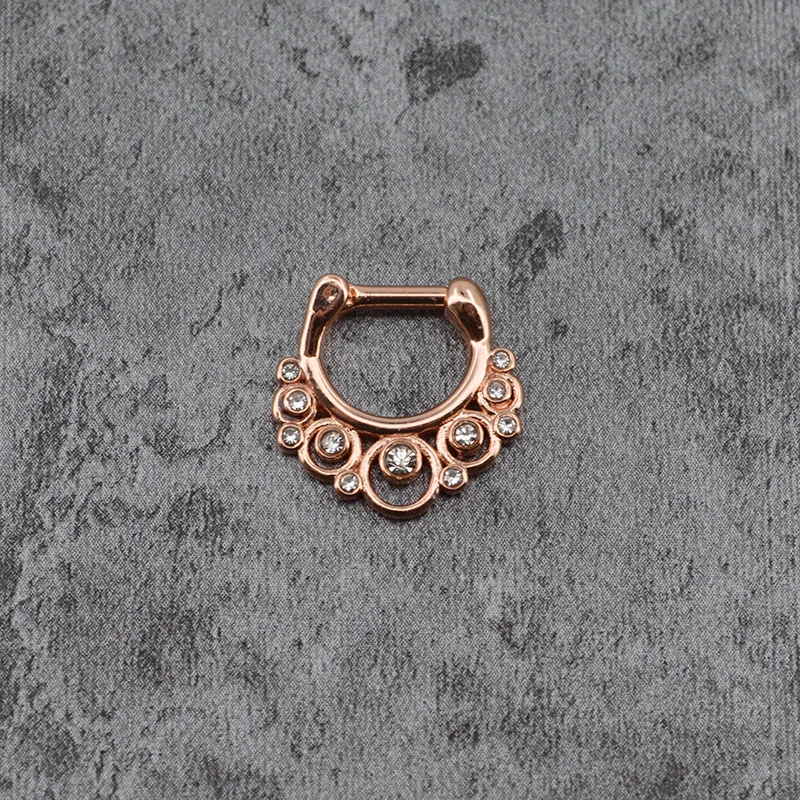 Body Punk Rose Gold Multi Clear CZ Septum Clicker Nose Rings 14G 16G Titanium Pole Fashion Body Piercing Jewelry   (1)   s