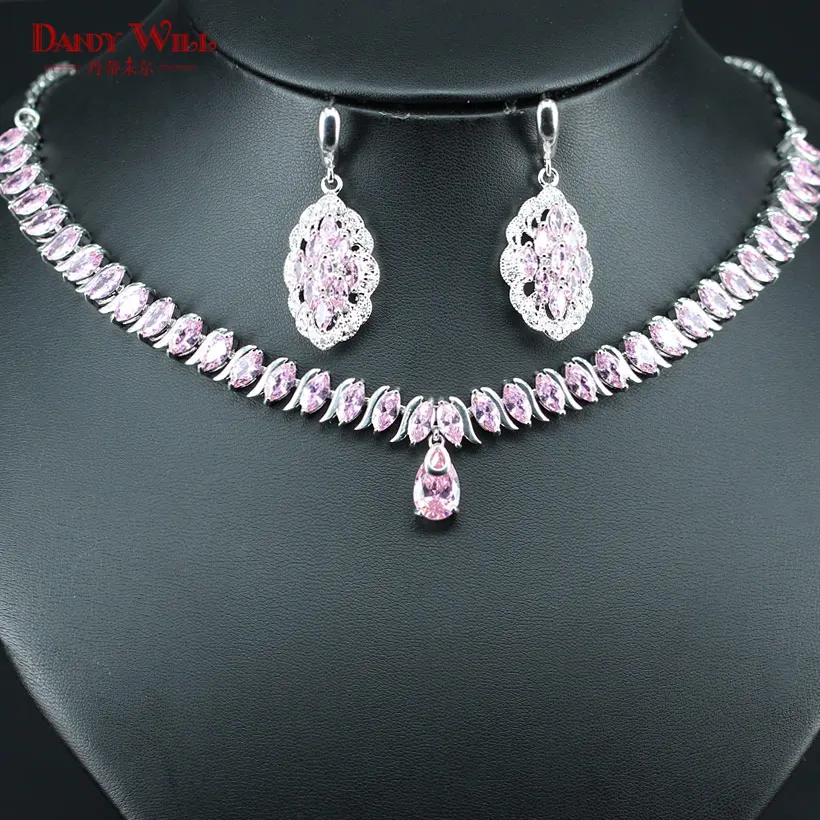 Lovely Luxury Pink Costume Bubai Bride Jewelry Sets For Wedding Zircon 925 Silver Color Necklace/Earrings/Pendants Free Shipping
Lovely Luxury Pink Costume Bubai Bride Jewelry Sets For Wedding Zircon 925 Silver Color Necklace/Earrings/Pendants Free Shipping
