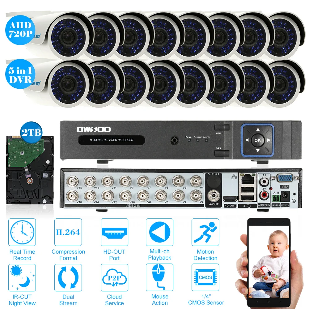 OWSOO 16CH AHD 720P DVR Kit Security Camera System 16pcs Waterproof 720P 1500TVL Security Camera Outdoor with 2TB HDD CCTV Kit
OWSOO 16CH AHD 720P DVR Kit Security Camera System 16pcs Waterproof 720P 1500TVL Security Camera Outdoor with 2TB HDD CCTV Kit