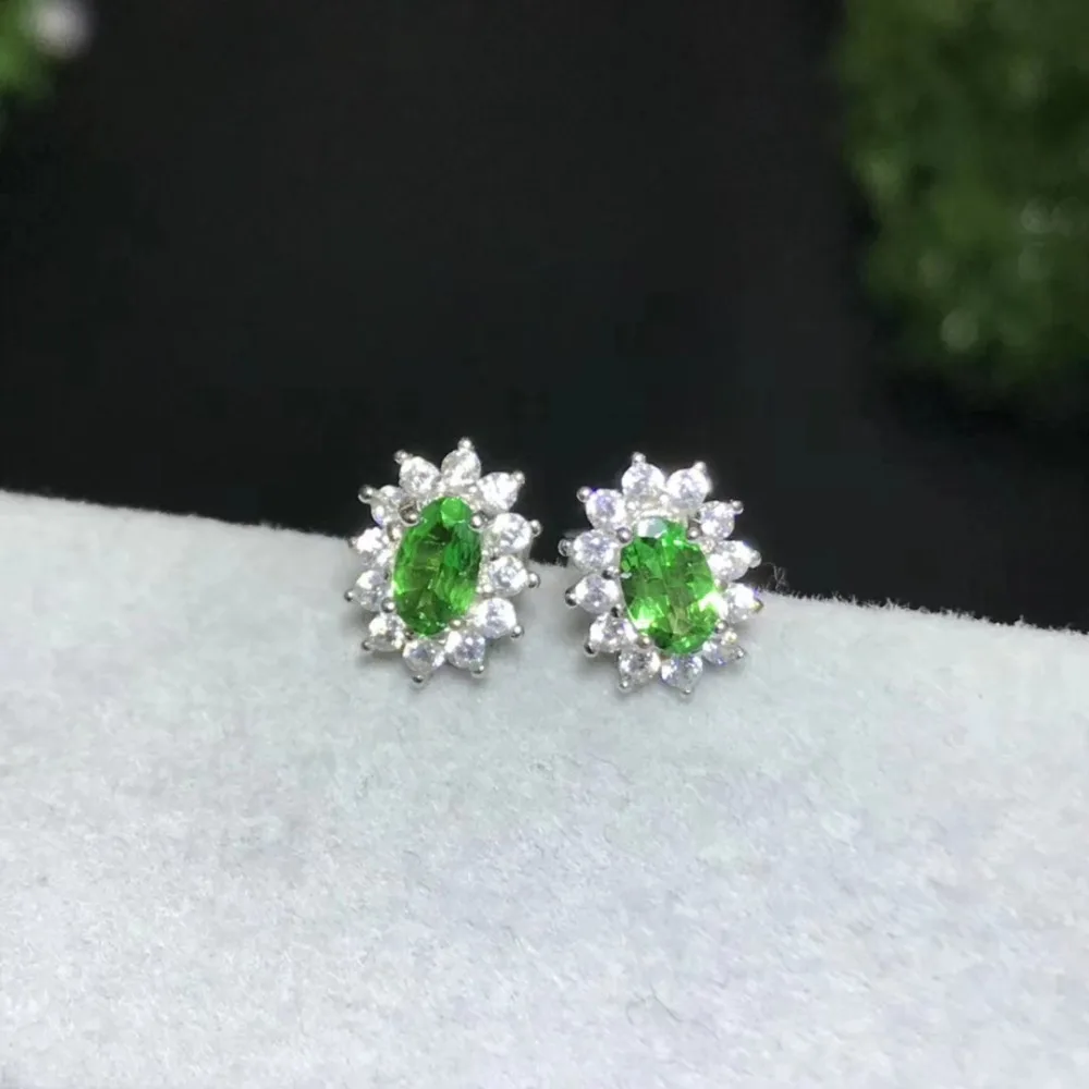 Fashion natural Tsavorite Elegant small Diana stud earrings Natural green garnet 925 silver girl gift jewelry | Украшения и