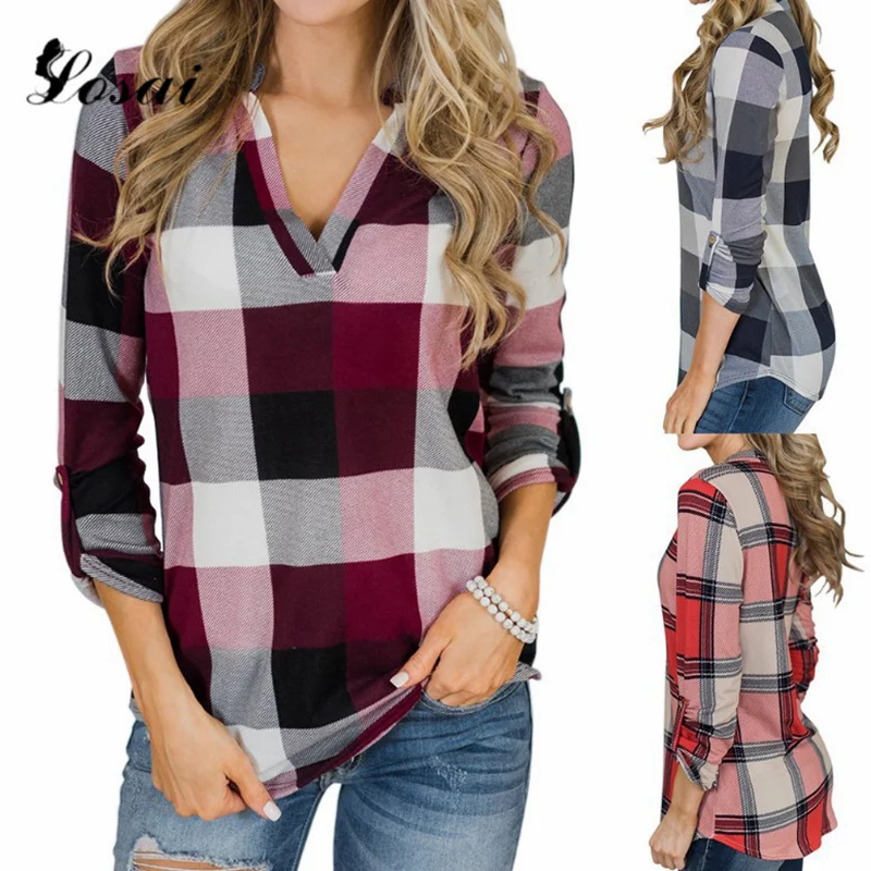 2019 Women Plaid Shirt Printed Long Sleeve V-Neck Blouse Ladies Casual Summer Blouses Female Blusas Mujer Shirts Tops Clothing
2019 Women Plaid Shirt Printed Long Sleeve V-Neck Blouse Ladies Casual Summer Blouses Female Blusas Mujer Shirts Tops Clothing