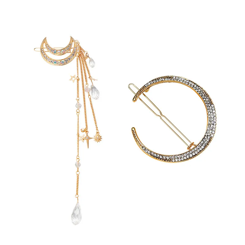 CHIMERA 2Pcs/set Gold Moon Hairpins Fashion Sparkling Metal Crystal Tassel Hair Clip Bridal Wedding Barrette for Women Accessory
CHIMERA 2Pcs/set Gold Moon Hairpins Fashion Sparkling Metal Crystal Tassel Hair Clip Bridal Wedding Barrette for Women Accessory