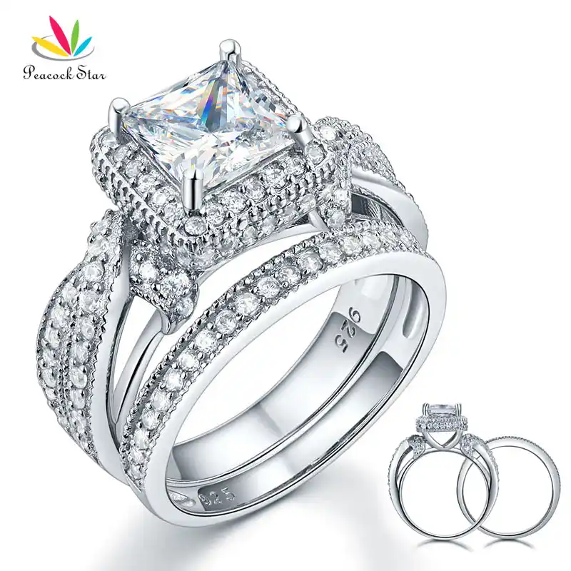 الطاووس ستار الصلبة 925 فضة الزفاف الذكرى خاتم الخطوبة مجموعة خمر نمط الأميرة Cfr8234 Engagement Ring Set Ring Setsolid 925 Sterling Silver Zawem