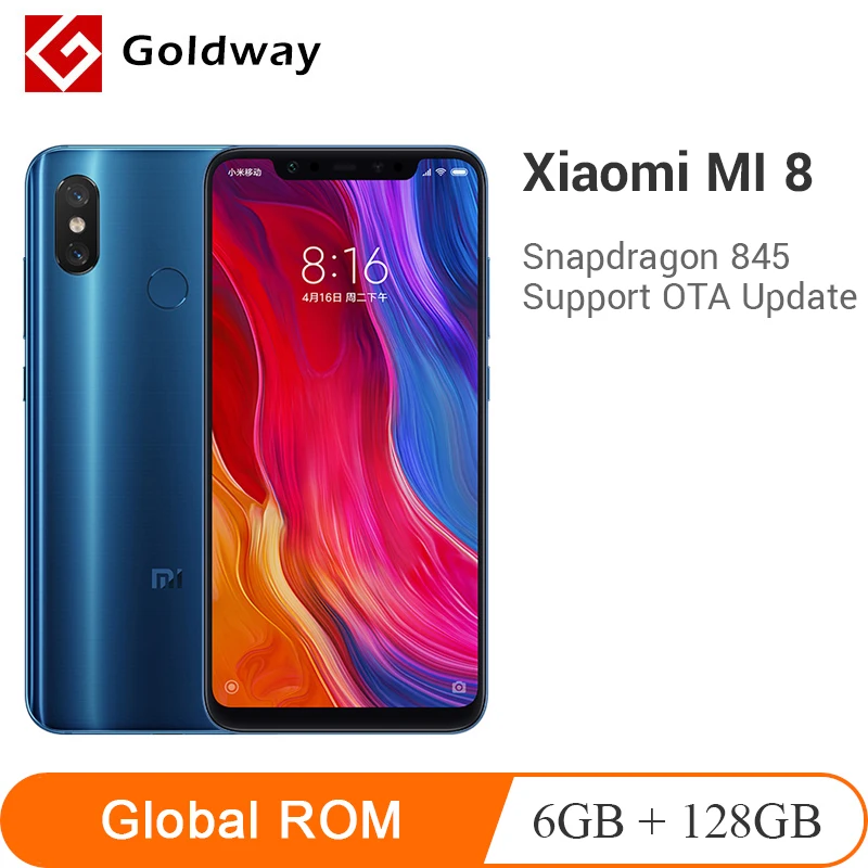 

Original Xiaomi Mi 8 Mi8 Smartphone 6GB RAM 128GB ROM Snapdragon 845 Octa Core 3400mAh Dual 12MP+20MP 6.21" 2248*1080 FHD+