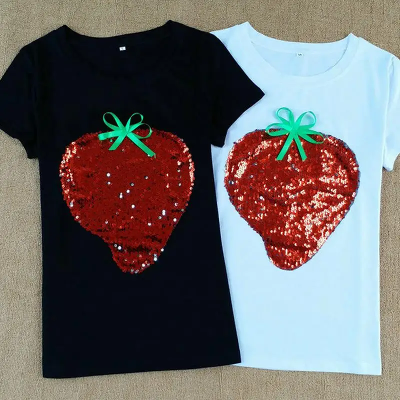 new Berry sequins embroidery short-sleeved T-shirt women's camisetas mujer tops
new Berry sequins embroidery short-sleeved T-shirt women's camisetas mujer tops