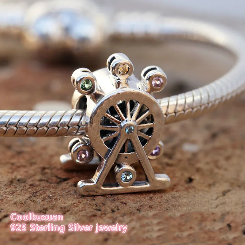 

Summer Authentic 100% 925 Sterling Silver Ferris Wheel Charm, Multi-Colored Crystal Beads Fit Brand Charms Bracelet DIY