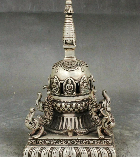 9" Old China Tibetan Buddhism Silver Auspicious Stupa Pagoda Buddha Tower Statue
9" Old China Tibetan Buddhism Silver Auspicious Stupa Pagoda Buddha Tower Statue