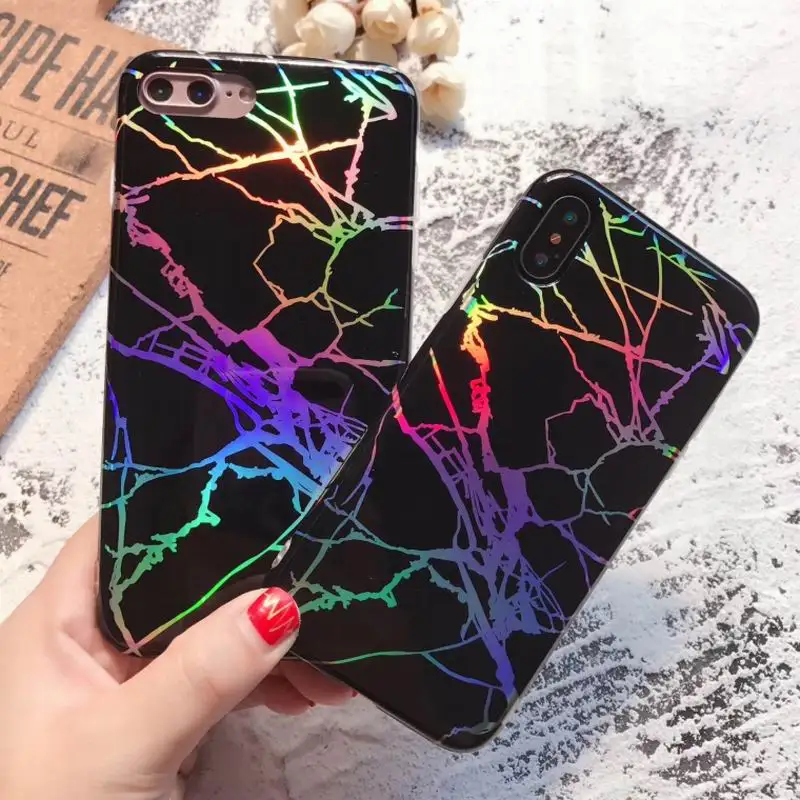 

Luxury Holographic Holo Marble Case For iPhone XS MAX XR Iridescence IMD Back Full Cover For iPhone XR X 6 6S 7 8 Plus Soft Case