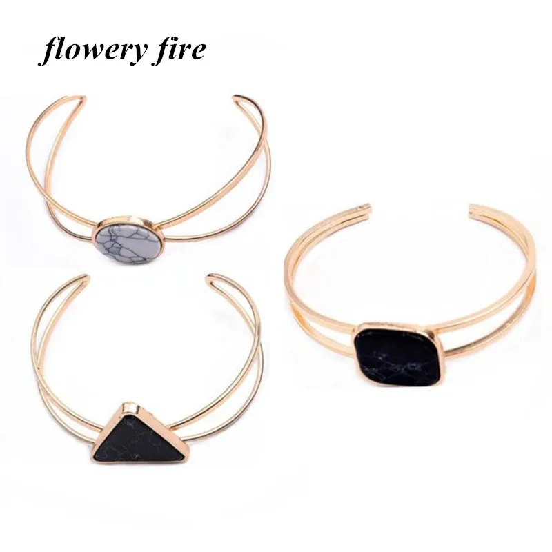Retro Fashion Adjustable Black White Geometric Triangle Round Open Cuff Punk Bangle Bracelet Faux Marble Stone pulseras Jewelry
Retro Fashion Adjustable Black White Geometric Triangle Round Open Cuff Punk Bangle Bracelet Faux Marble Stone pulseras Jewelry