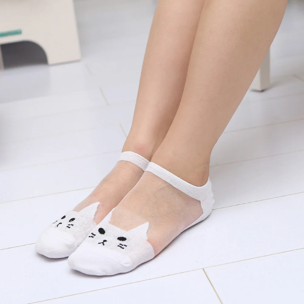 Description Picture 6 of itemWomen Cute print cat harajuku lace socks girl summer funny animal sokken Crystal Silk Mujer Chartres Cat kitten cat Chartreux