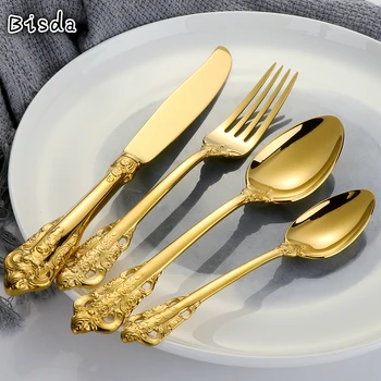 4Pcs Cutlery Set Stainless Steel Spoon Dinner Fork Knife European Gold Table Flatware Sets Royal Tableware Luxury Dinnerware Set
4Pcs Cutlery Set Stainless Steel Spoon Dinner Fork Knife European Gold Table Flatware Sets Royal Tableware Luxury Dinnerware Set