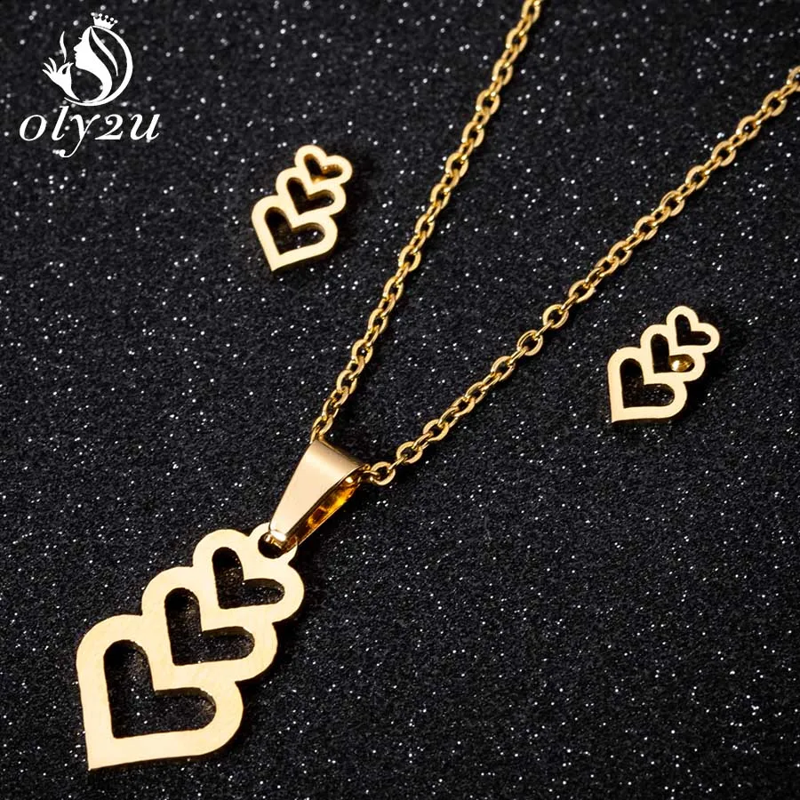 Oly2u Gold Heart Pendant Necklace Stud Earrings Jewelry Sets For Women Stainless Steel Long Necklaces Earrings femme brincos
Oly2u Gold Heart Pendant Necklace Stud Earrings Jewelry Sets For Women Stainless Steel Long Necklaces Earrings femme brincos