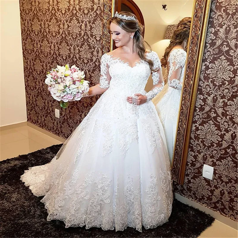 Long Sleeve Wedding Dresses Full Lace Appliques Princess Bride Dress Sweetheart Backless Wedding Gown Vestidos de Noivas 2019
Long Sleeve Wedding Dresses Full Lace Appliques Princess Bride Dress Sweetheart Backless Wedding Gown Vestidos de Noivas 2019